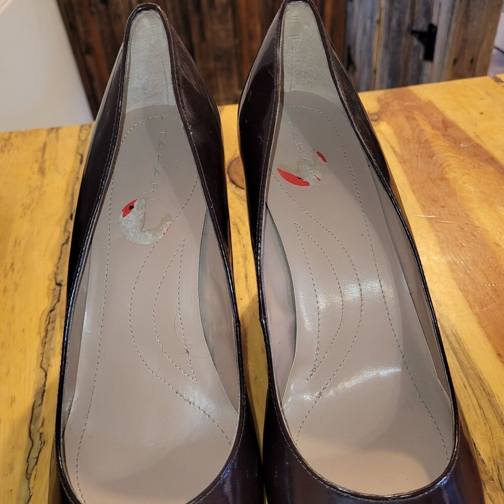 Tahari Women's Size 10M Carol Dark Brown Patent Leather High Heels 4" Spike - Picture 6 of 10